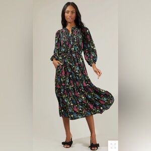 Sugarlips Black Floral Long Sleeve Dress